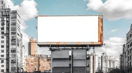 Obraz premium 5. A striking composition featuring an empty billboard on a building, providing a blank canvas for an info banner, with surrounding urban elements adding context to the scene