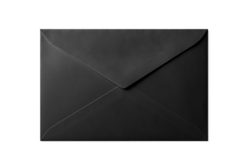 Black paper envelope mockup isolated on a transparent background, PNG. High resolution. 