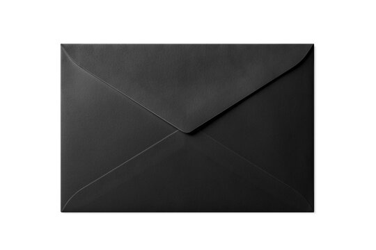 Black paper envelope mockup isolated on a transparent background, PNG. High resolution. 