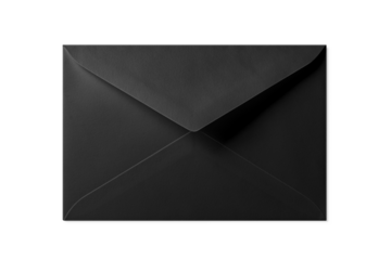 Black paper envelope mockup isolated on a transparent background, PNG. High resolution. 