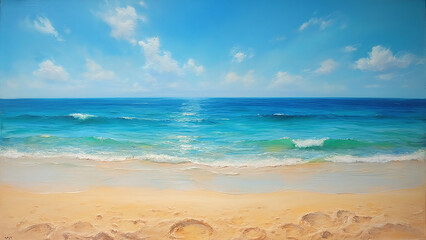 Obraz premium Pristine Tropical Beach with Palm Trees and Soaring Birds