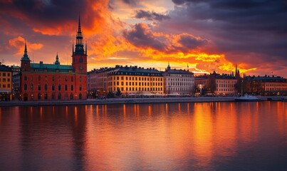 Fototapeta premium Stockholm Old Town at sunset, Sweden