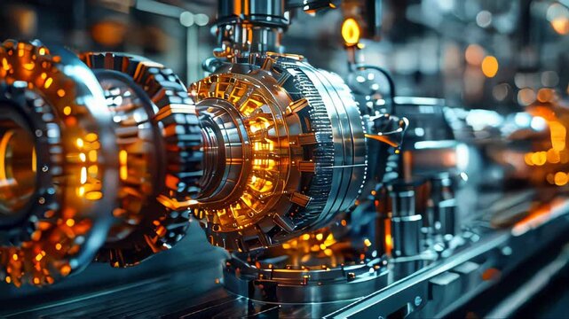 An industrial engine transparent modern high-tech centrifugal electric pump with asynchronous electric motor on a blue background with reflection