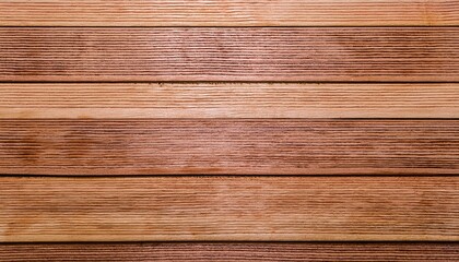 Fototapeta premium Brown wood panel repeat texture. Realistic timber dark striped wall background. Bamboo textured planks banner. Parquet board surface. Oak floor tile. Metal line shape fence