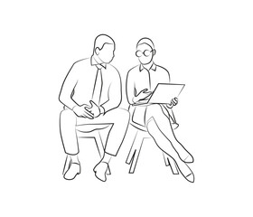 Continuous line drawing of person working in office with laptop