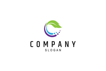 C letter logo with combination of leaves and water splashes flat design style