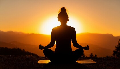 Silhouette of human sitting. Meditation in yoga. Psychology and relax