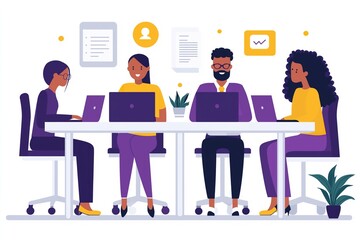 A vibrant remote work session focused on digital marketing strategies featuring a diverse team collaborating at a modern workspace in daylight