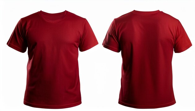 Red dark t shirt mockup, front and back view on white background
