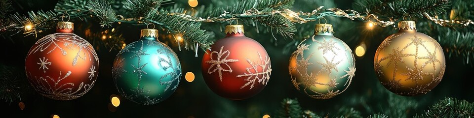 Festive Christmas Tree Decoration Ideas: Vibrant Hanging Ornaments Twinkling Against Greenery for Holiday Home DÃ©cor Inspiration