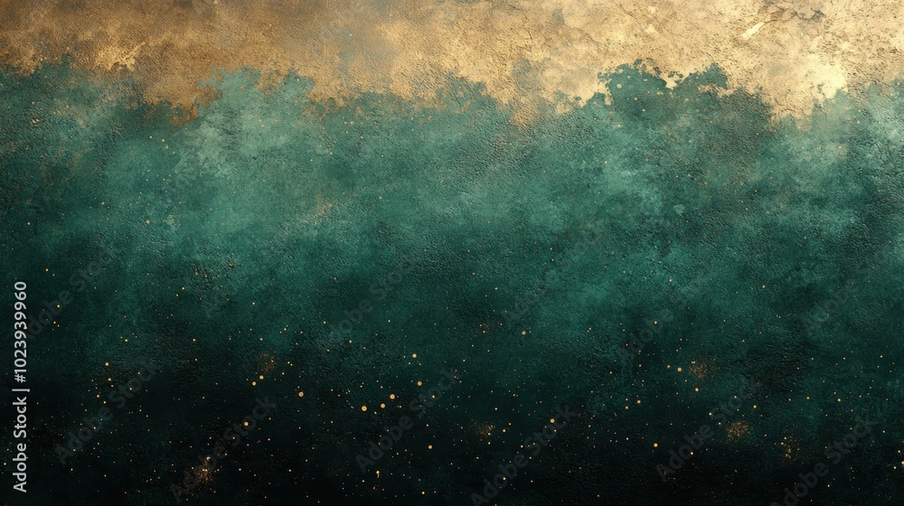 Wall mural abstract background with gold glitter on a dark teal and gold background.