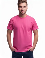 Fototapeta premium Pink t shirt mockup, front view on white background