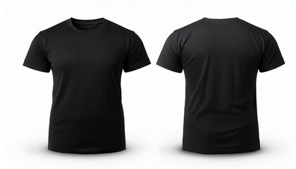 Black t shirt mockup, front and back view on white background