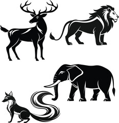 Obraz premium High-Quality Black and White Animal Silhouettes and Steampunk Mechanical Creatures Vector Collection