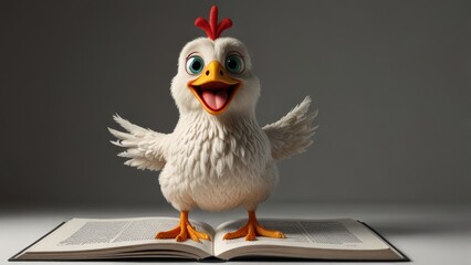 happy hen with hands wawing illustration cartoon style with white background