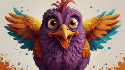 Obraz premium happy hen with hands wawing illustration cartoon style with white background