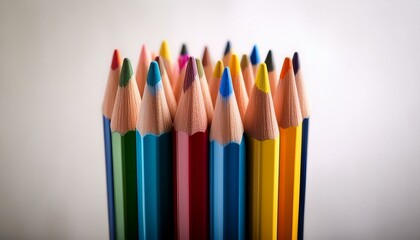 Fototapeta premium Crayons, small colored pencil collection loosely arranged, isolated white background. 