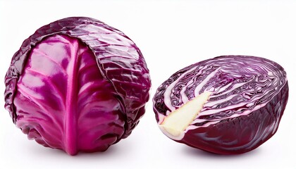 Obraz premium Red cabbage vegetable isolated on white background. Cabbage clipping path 