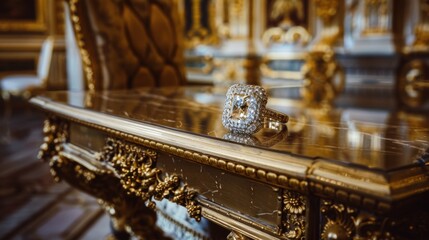 Diamond Ring on Table.