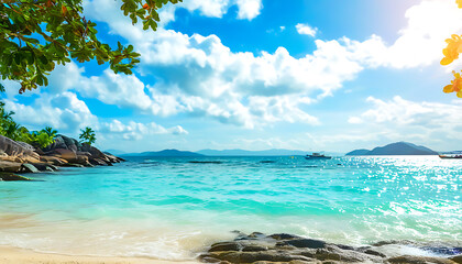 Sunlight shining on the beach, tropical vacation atmosphere, natural beauty uplifting.