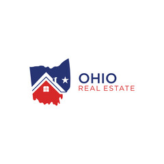 real estate group vector design logo ohio city with city map and houses