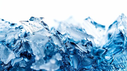 Obraz premium Ice flakes floating in the air, macro photography, detailed ice crystal structure, frozen texture, isolated on white background