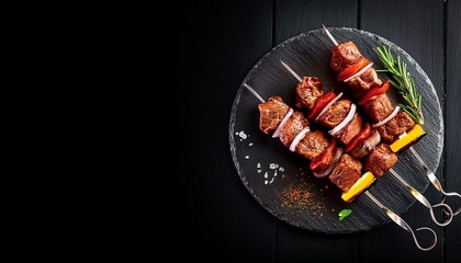 Skewers of fresh and raw shish kebab or barbecued shashlik meat. 