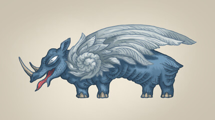 Rhinoceros Hippopotamus Wings Hooves Horn Safari Tattoo Print