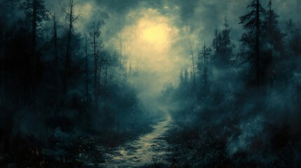 Obraz premium Enchanted Forest Path: A Dreamy Landscape Painting