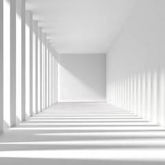 Obraz premium A minimalist interior space with white walls and shadows creating a sense of depth and tranquility.