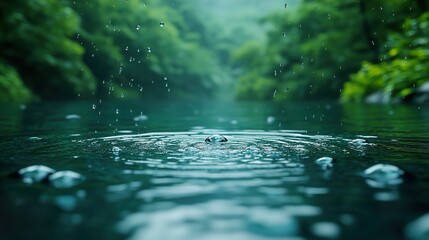 Fototapeta premium Raindrops Falling on Still Water: A Moment of Tranquility