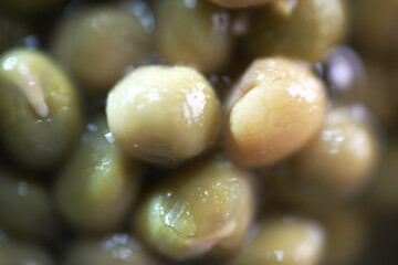 Macro shot of processed peas in the can