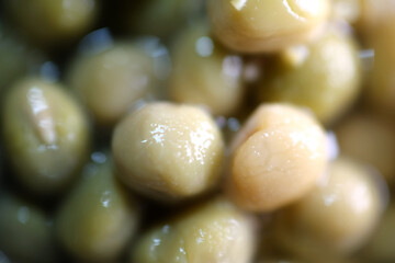 Macro shot of processed peas in the can