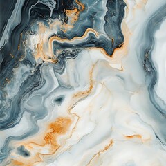 An abstract marble texture featuring swirling patterns in shades of blue, white, and orange.