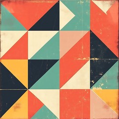 A colorful geometric pattern composed of triangles in various colors and orientations.