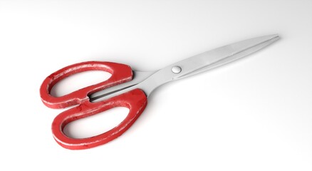 Red scissors isolated clipping path white background	
