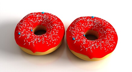 Close up pretty red donut on table scene	
