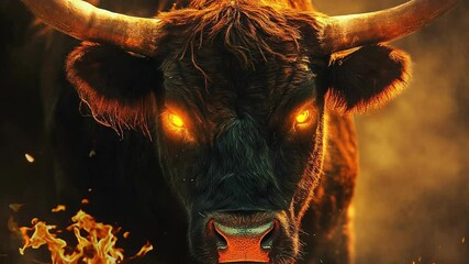 Fiery Bull with Glowing Eyes Seamless Loop Background Video