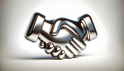 3D Glossy Hands Shaking Symbolizing Partnership and Collaboration in ESG Business Negotiations with Copy Space on White Background
