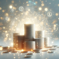 3D Soft Abstract Coins with Bokeh Effect - Captivating Financial Concept for Wealth and Revenue | Isolated Icon on Clean White Background