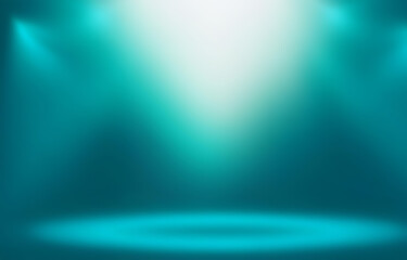 A blurred teal background with three spotlights shining from the top.