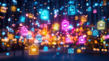 Cyber monday shopping festivity with glowing icons and digital holiday deal atmosphere