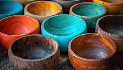 Handmade Wooden Kitchenware, vibrant colors, close-up, creative process, photography