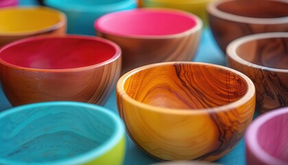 Handmade Wooden Kitchenware, vibrant colors, close-up, creative process, photography