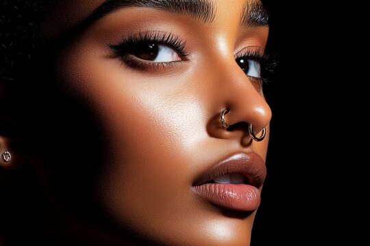 A close-up image of a nose piercing with a delicate hoop, highlighting the simplicity and elegance of this popular style