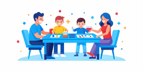 Cozy Family Bonding Moments: Candid Shot of Laughter and Competition While Playing Board Games Indoors on a Rainy Day