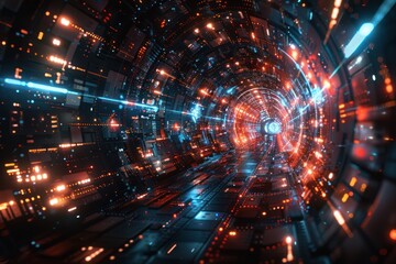 Naklejka premium Digital Abstract Background for Technology and Science: Network Capabilities, Technological Processes, and Education