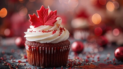Canada Day Cupcake: Celebrating with Red and White Maple Leaf Flag