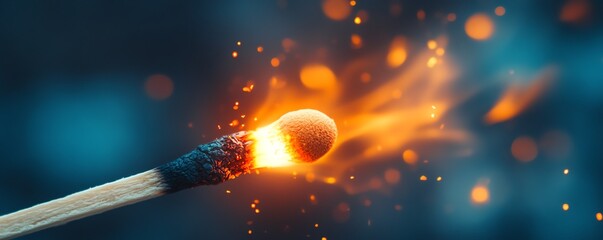 Dramatic image of a matchstick igniting, symbolizing the spark leading to a greater occurrence, intense fire dynamics, striking visuals