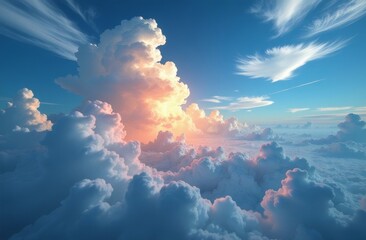 Warm sunset hues illuminating billowing clouds against a serene blue sky during twilight